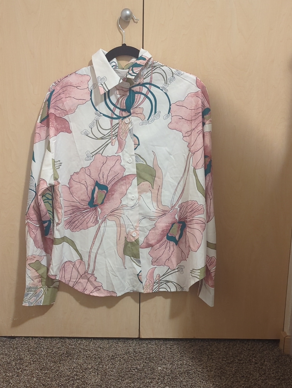 Woamans Floral Button-Down Shirt - Pink/White